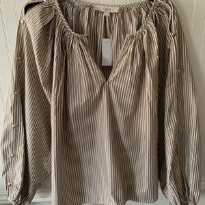 LOFT Striped Blouse - Cream and Brown